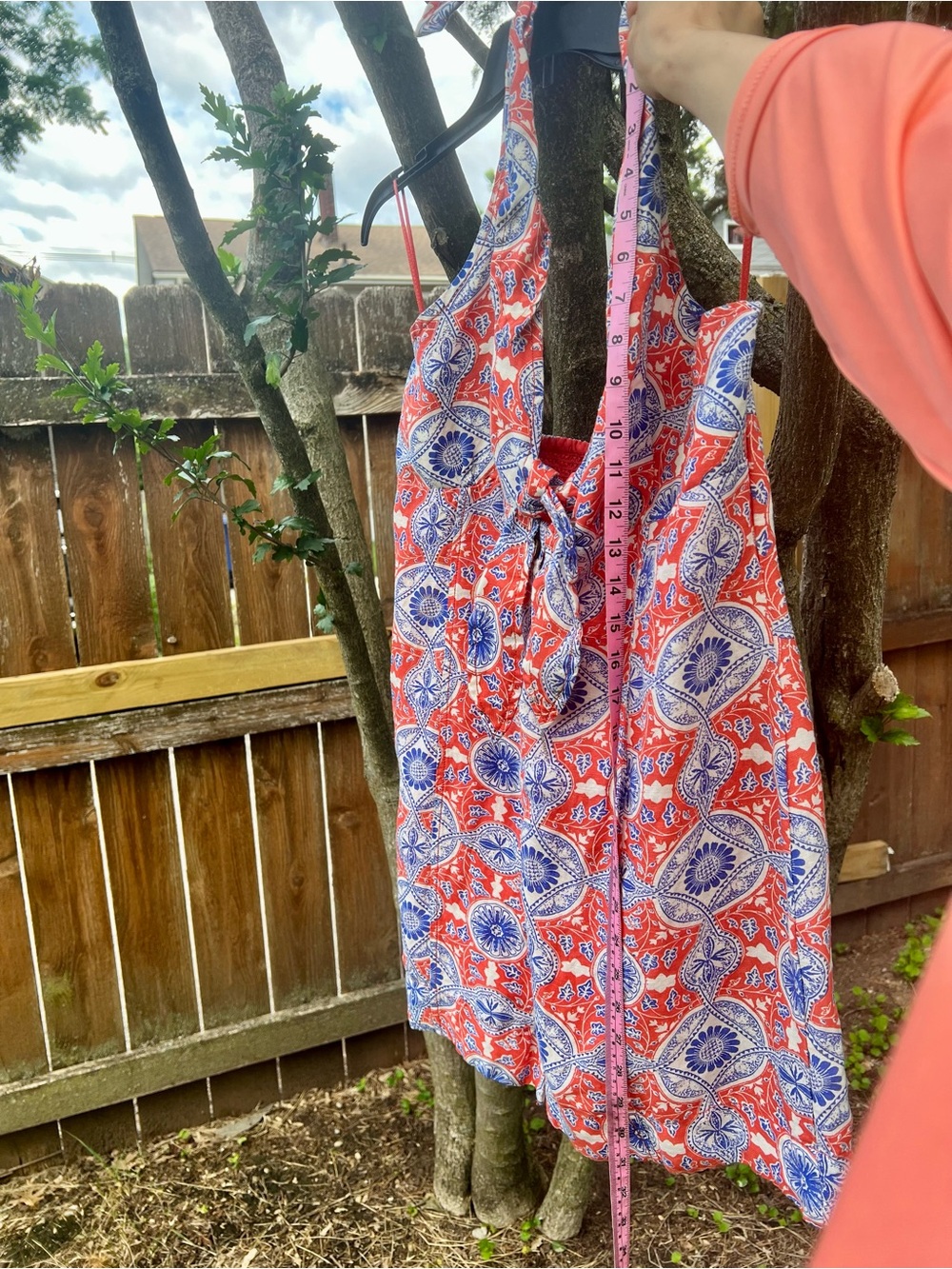 Maeve Dress Linen Anthro Sundress Tomato red Mini Babydoll Halter Smocked L